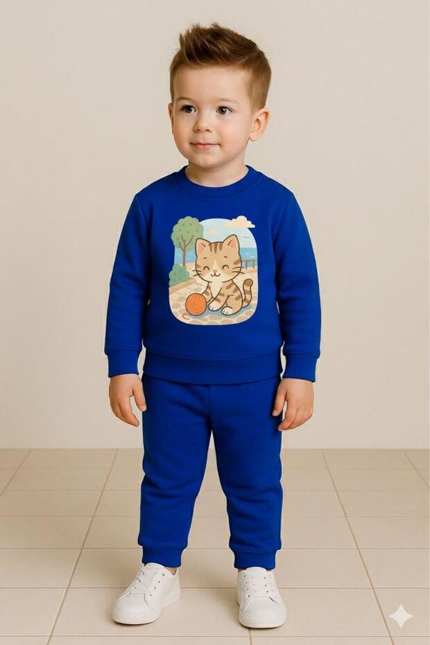 Crew Neck Fleece-Lined Unisex Children's Sweatshirt Spinning Top Printed Set 3 4 5 6 7 8 9 10 11 12 Years
