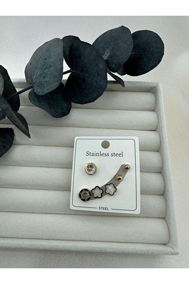 Floral Enamel Ball Stone Stainless Steel Multiple Earrings