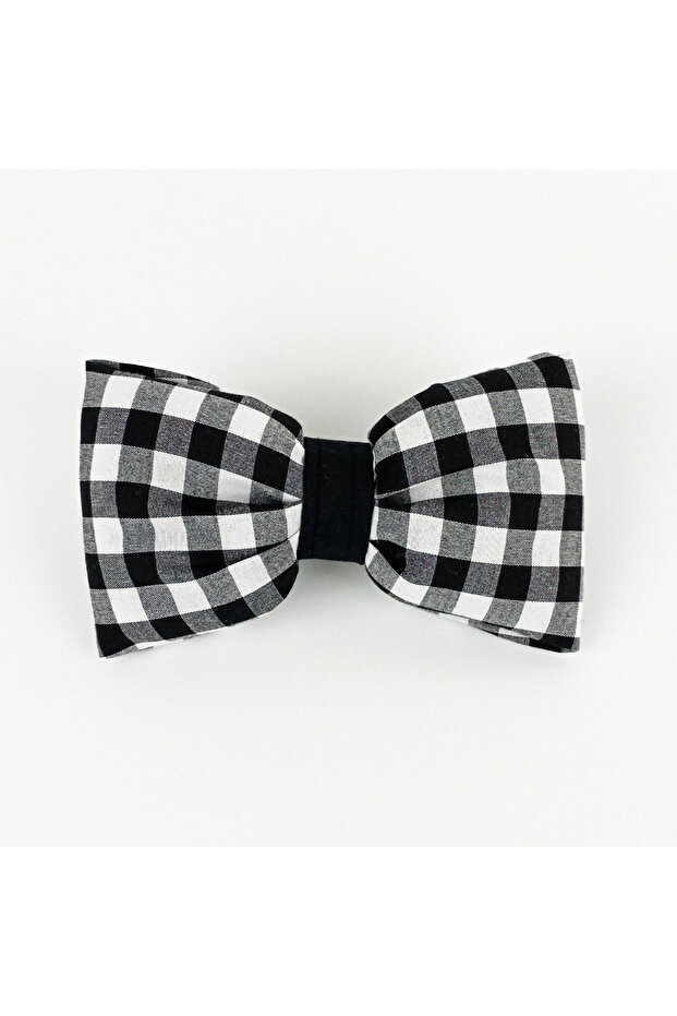 Large Size Black and White Gingham Bow Automatic Buckle with Filling Inside - Bow Buckle