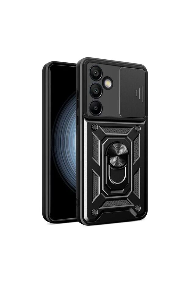 Samsung Galaxy A27 Compatible Tank Case with Ring Stand Extra Protection Armored Outdoor Cover - Black