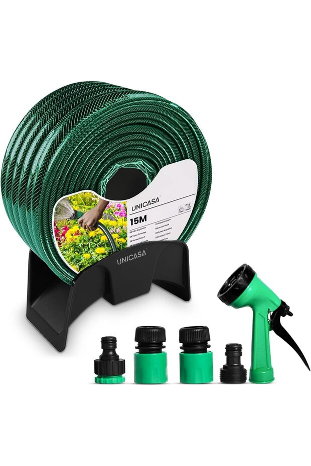 15-Meter Expandable Garden Hose Set with Thread Connectors and Sprayer - 1