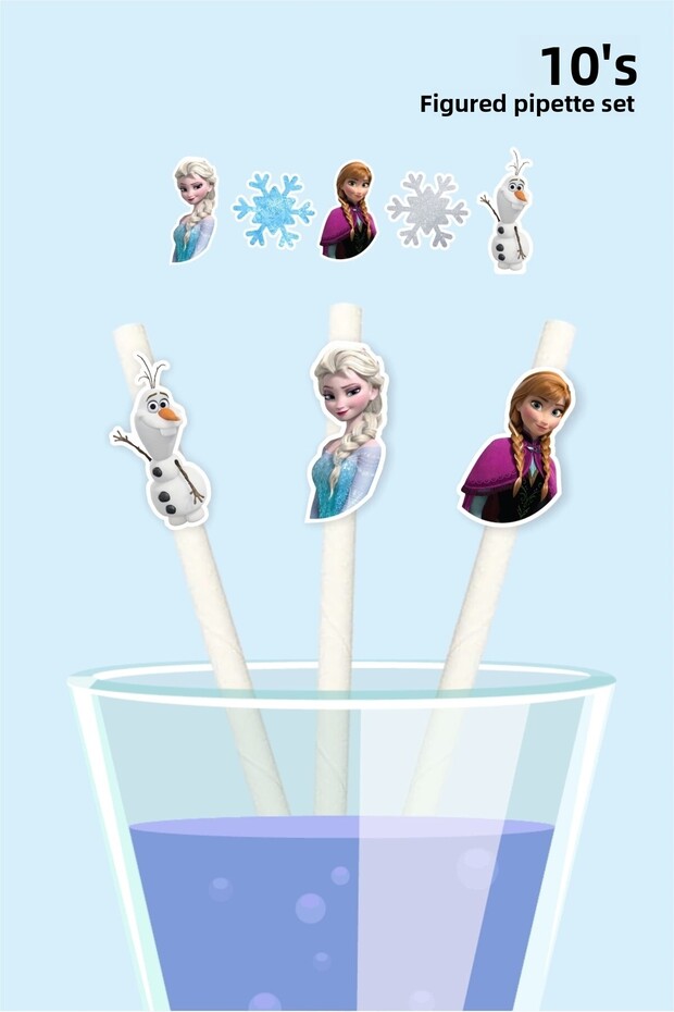 Frozen winter wonderland themed 10-piece figurine straw set