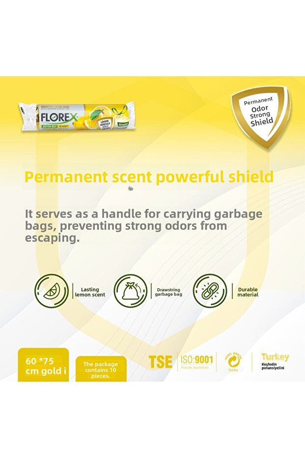 كيس قمامة كبير الحجم برباط برائحة الليمون × 5 لفات - 2