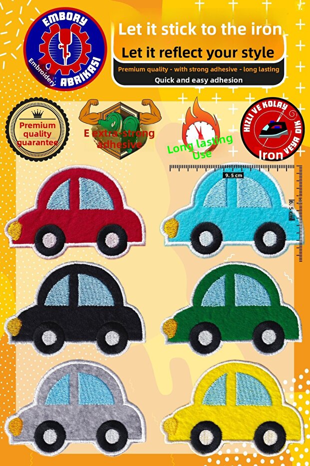 Iron-On Patch, Colorful Car Set (6 Pcs) Iron-On Embroidery Woven Applique Patch