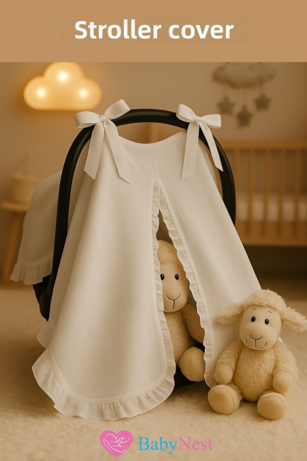 Stroller cover/baby carriage cover %100 cotton white muslin fully ruffled