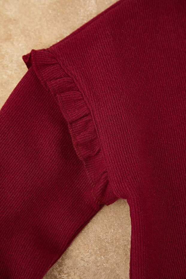 Bordo Baskılı Kız Çocuk Örme Alt - Üst Takım TKDAW26AU00063 - 3
