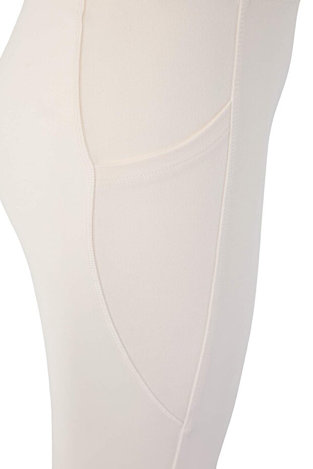 Ekru Fırçalı Soft Kumaş Reflektör Baskılı İspanyol Paça Yoga Örme Spor Tayt THMAW24TY00066 - 11