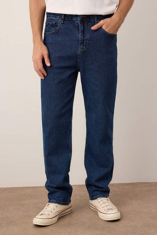 Lacivert Baggy/90's Straight Fit Jeans Bol Kot Pantolon TMNSS24JE00012 - 1