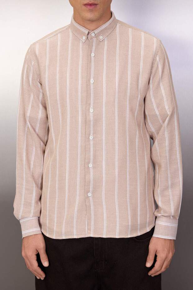 Taş Slim Fit Düğmeli Yaka Çizgili Gömlek TMNSS22GO0028 - 3