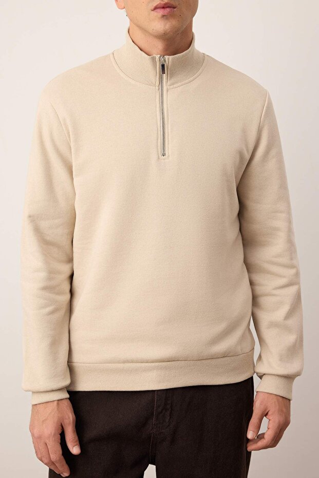 Kamienna Regular/Normalny krój Stojący kołnierz Gruba bluza z polarową podszewką TMNAW26SW00021 - 3