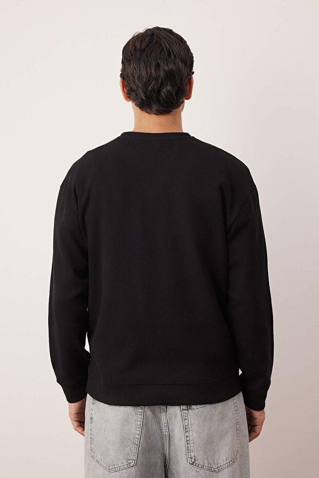 Siyah - Haki Yeni Oversize/Geniş Kalıp 2'li Paket Dokulu Waffle Sweatshirt TMNAW26SW00028 - 4