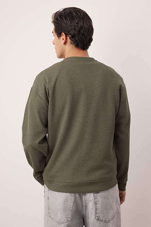 Siyah - Haki Yeni Oversize/Geniş Kalıp 2'li Paket Dokulu Waffle Sweatshirt TMNAW26SW00028 - 7