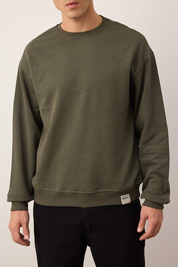 Siyah-Haki 2'li Paket Oversize/Geniş Kesim İçi Polar/Sıcak Tutan Etiketli Sweatshirt TMNAW24SW00001 - 3