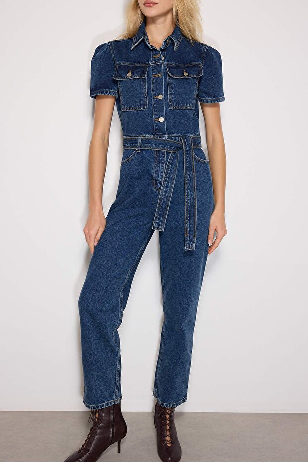 Niebieski dżinsowy kombinezon z paskiem TWOSS20TU0156 - 3