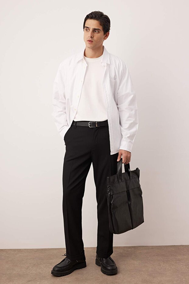 Siyah Erkek Boyfriend Fit Kumaş Pantolon TMNAW26PL00017 - 6