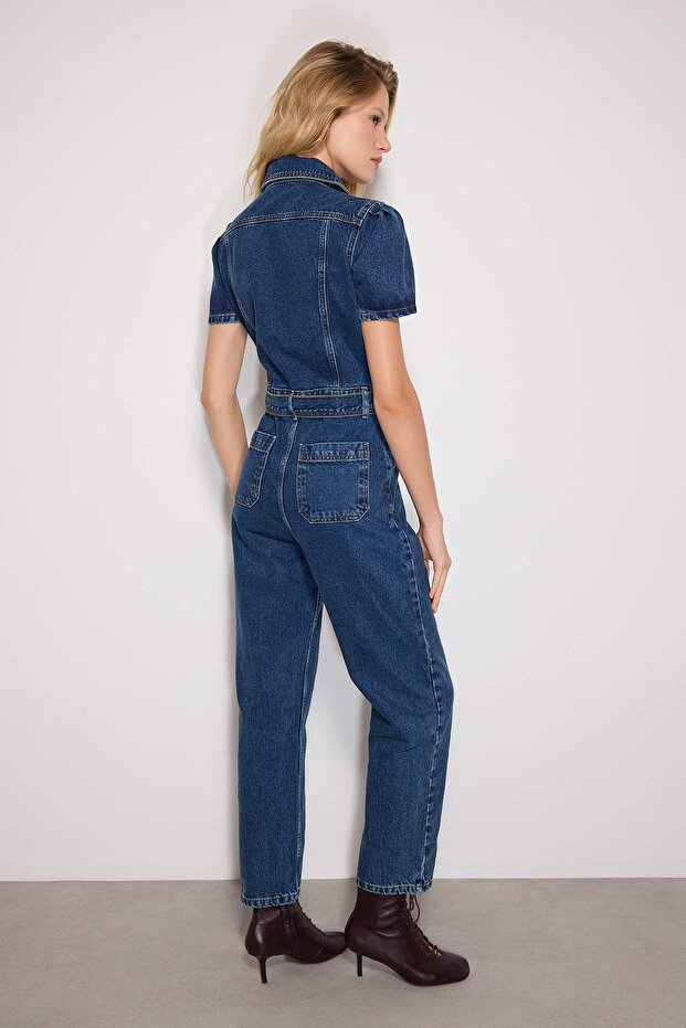 Niebieski dżinsowy kombinezon z paskiem TWOSS20TU0156 - 4