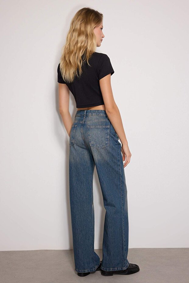 Bardziej ekologiczne dżinsy Mavi Soluk Efekt Vintage z wysokim stanem i szerokimi nogawkami TWOSS24JE00050 - 4