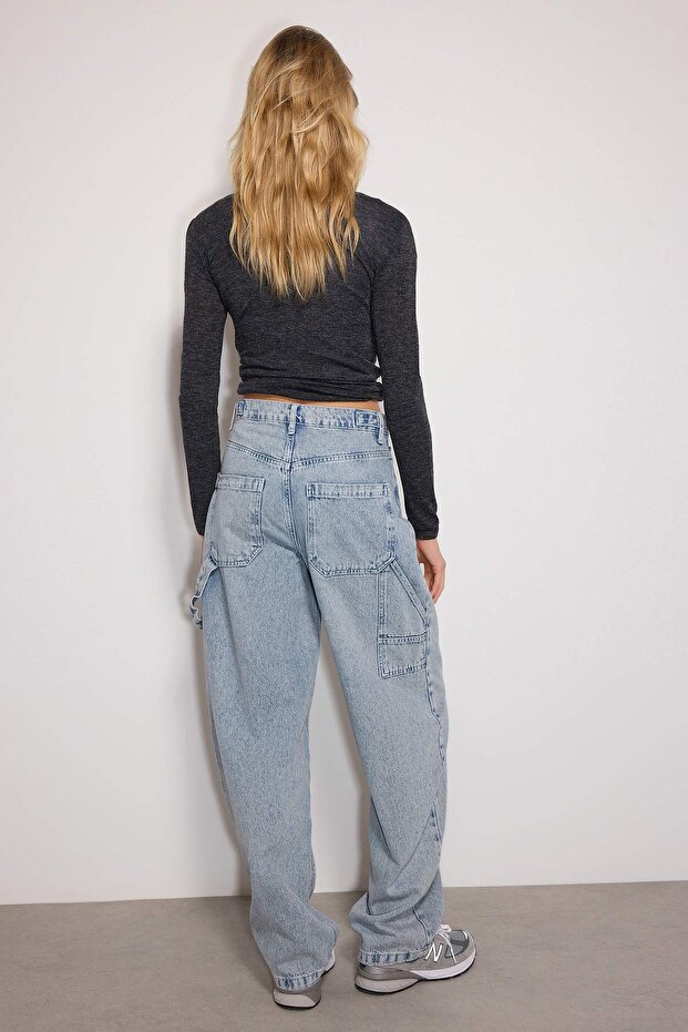 Açık Mavi More Sustainable Bol Kesim Yüksek Bel Loose Baggy Jeans TWOAW24JE00308 - 4