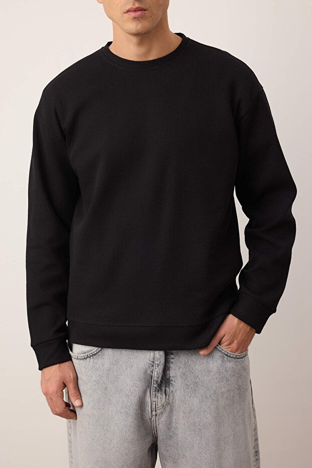 Siyah - Haki Yeni Oversize/Geniş Kalıp 2'li Paket Dokulu Waffle Sweatshirt TMNAW26SW00028 - 3