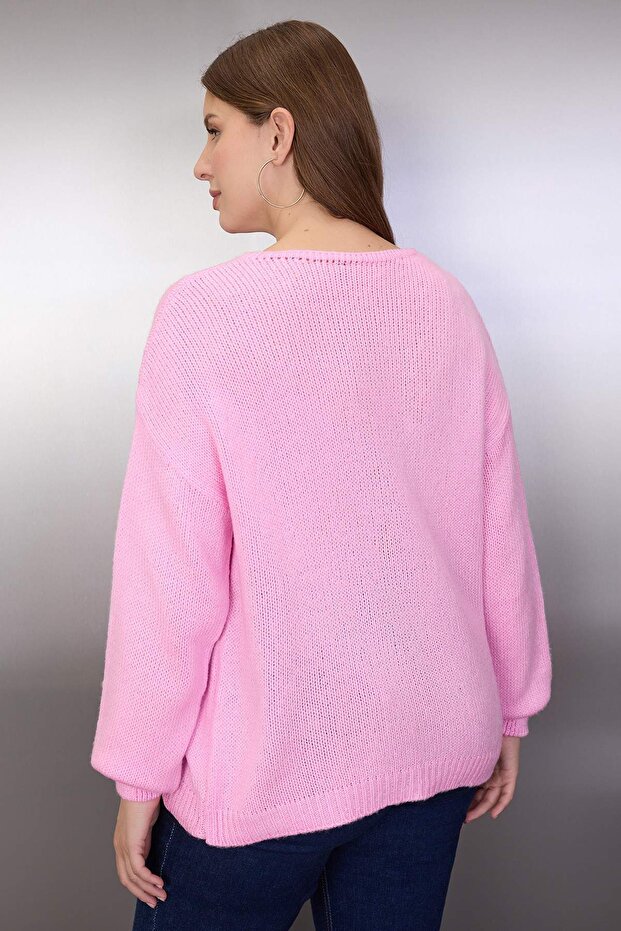 Pembe Çiçek Detaylı Triko Hırka TBBAW26AV00020 - 4