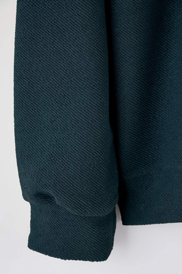Petrol Yeşili Yeni Oversize/Geniş Kesim Polo Yaka Kalın Çıtçıtlı Sweatshirt TMNAW26SW00051 - 6