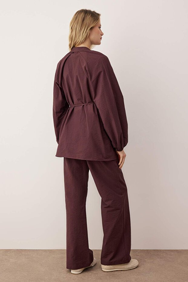 Bordo Toka Detaylı Oversize Modal Kumaş Dokuma Alt - Üst Takım TCTAW26US00058 - 5