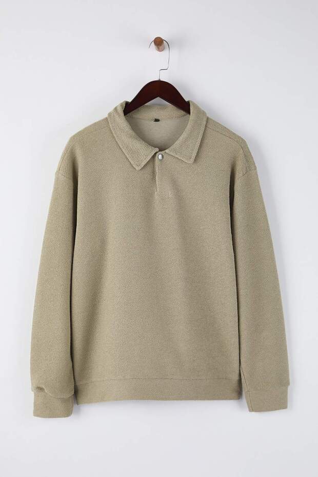 Taş Yeni Oversize/Geniş Kesim Polo Yaka Kalın Çıtçıtlı Sweatshirt TMNAW26SW00051 - 5