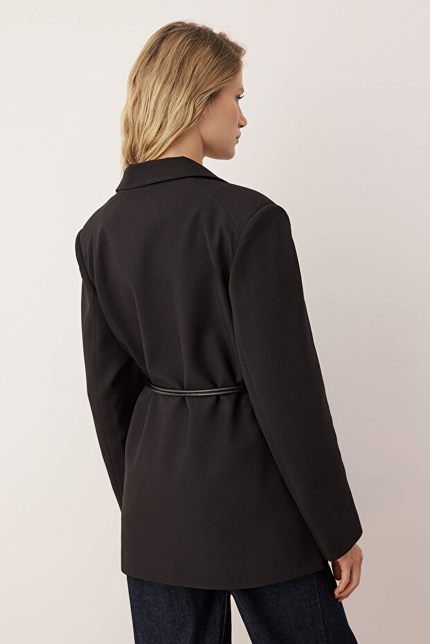 Vücut Seçmeyen Siyah Ayarlanabilir Tünelli Blazer Ceket TWOAW26BC00034 - 5
