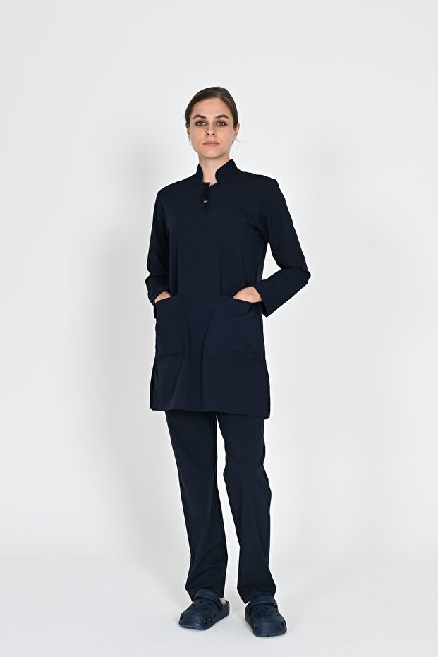 Hijab Cotton Lycra Doctor Nurse Hospital Uniform Set Navy Blue