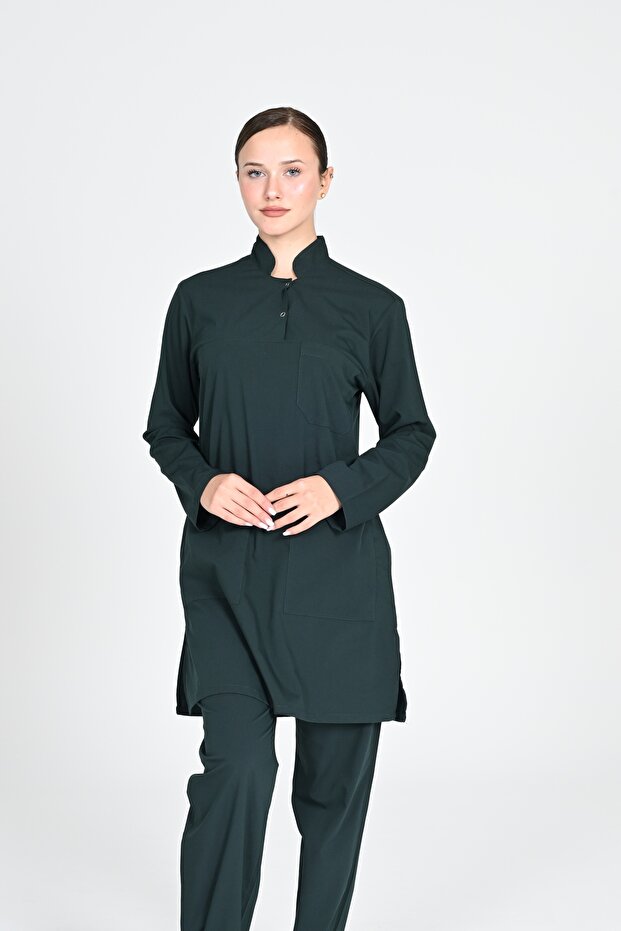 Hijab Hunter Green Stretch Fabric Cotton Doctor Nurse Uniform Scrubs Suit