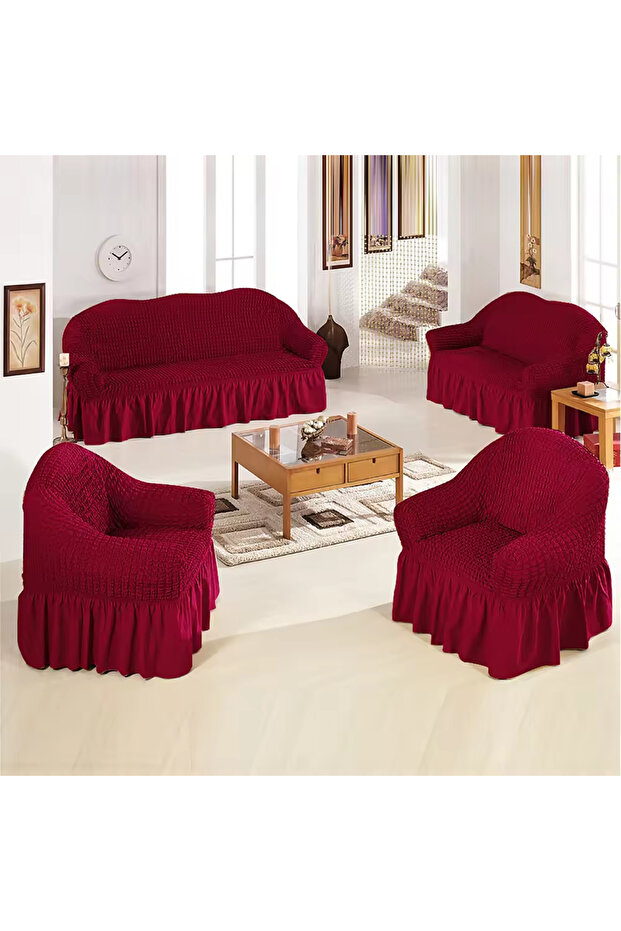Bürümcük Sofa, Couch, Sofa Bed Cover, Elastic Sofa Cover 3311 Set - Burgundy