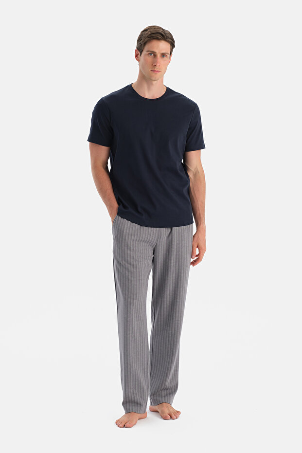 Gri Desenli Örme Pantolon - 1