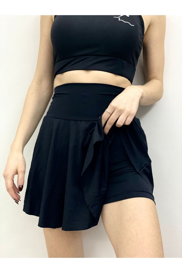 Black High Waist Skirt with Shorts Beach & Sports Skirt