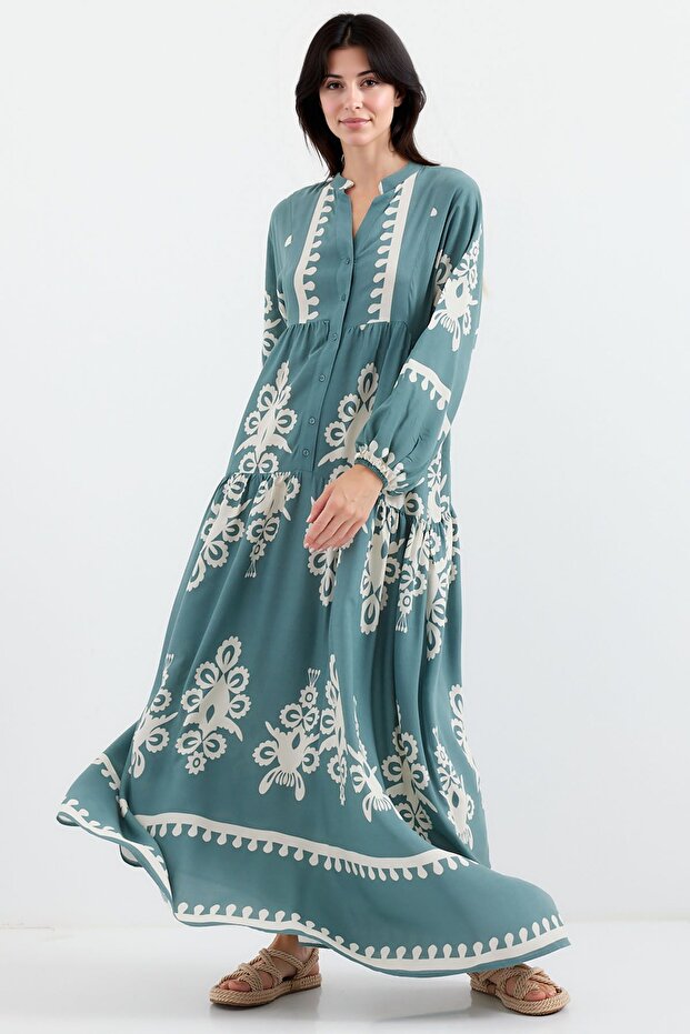 BDART Astarlı V Yaka Maxi Elbise - 1