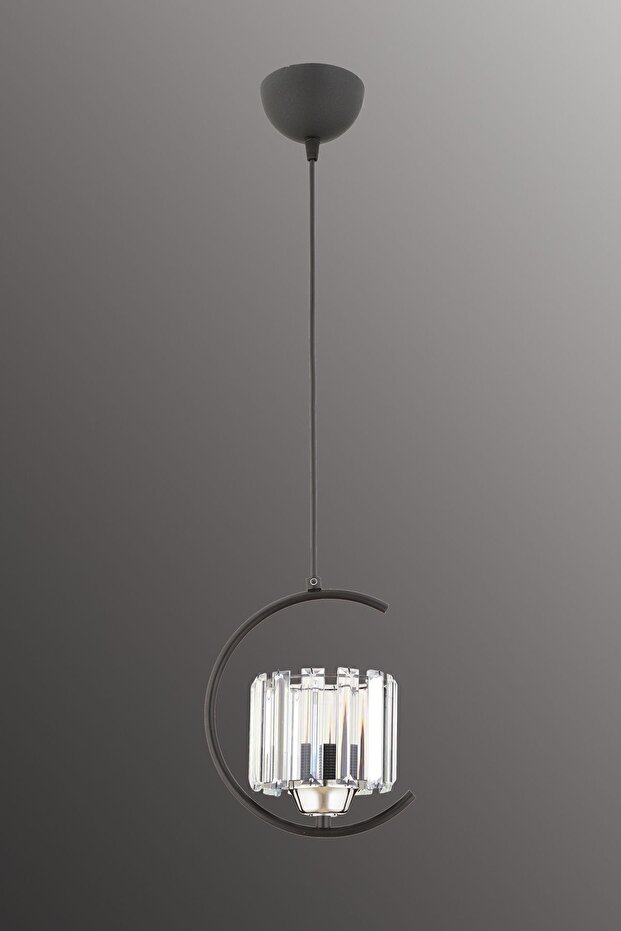 Eftal Tekli Siyah Sarkıt Avize Kristal Taşlı Modern Dekoratif Aydınlatma - 3