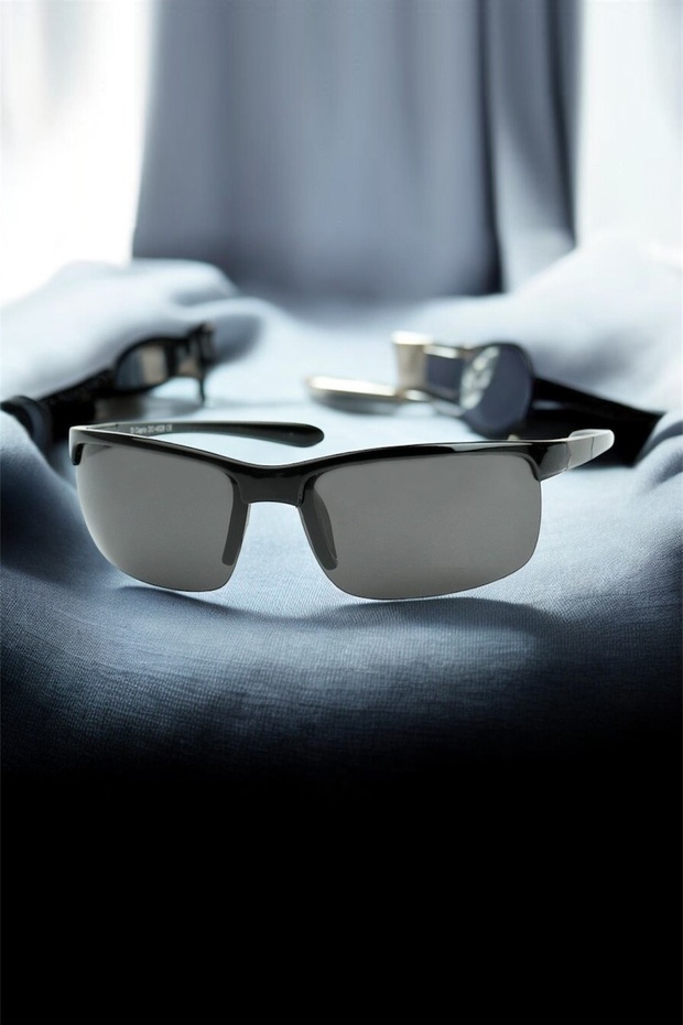 Black Oval Rimless Polarized Glass Men's Sunglasses