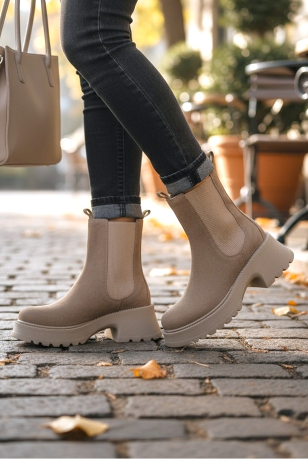 WOMEN'S MINK SUEDE GENUINE LEATHER THICK HEEL CHELSEA BOOTS & BOOTIES