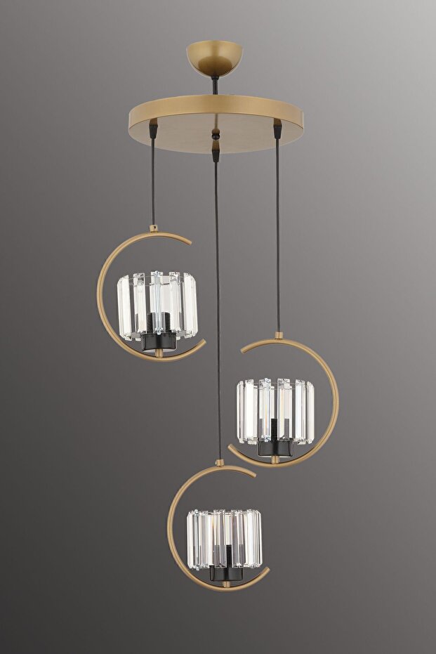 Eftal 3 Lü Eskitme Sarkıt Avize Kristal Taşlı Modern Dekoratif Aydınlatma - 3