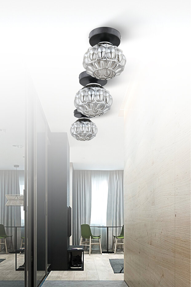 Elmas Tekli Plafonyer Avize Füme Camlı Modern Dekoratif Aydınlatma - 2