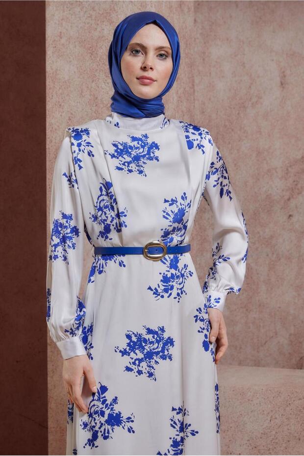 فستان ساتان منقوش 44507