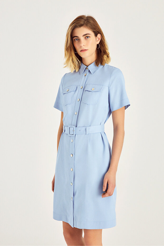 Kemerli Gömlek Elbise - 3