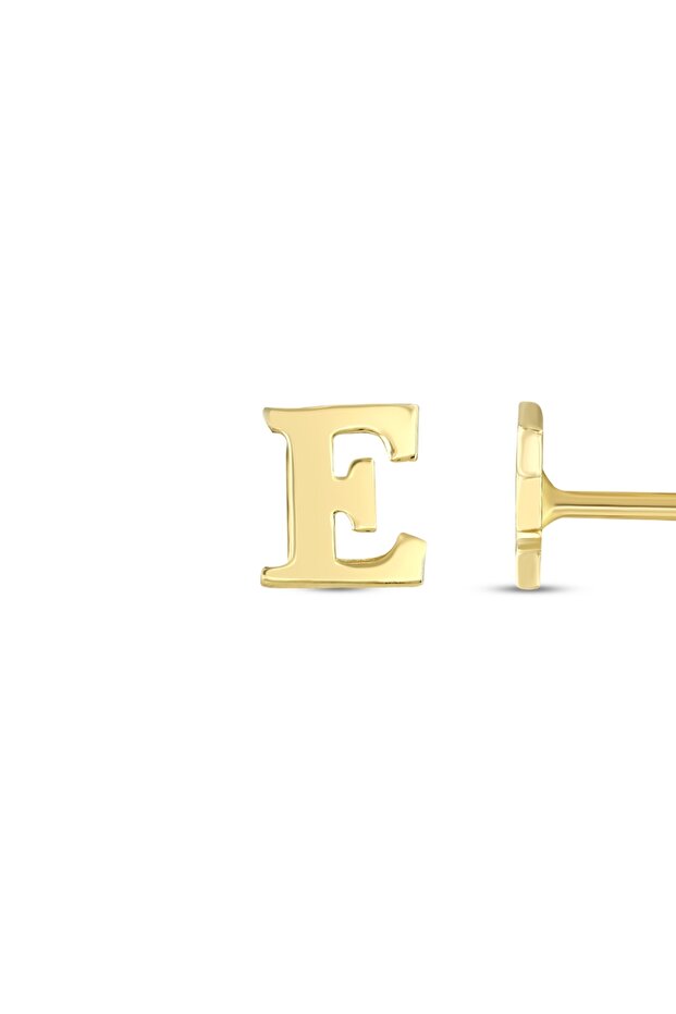 E Harfli Tek Altın Küpe - 14K - 2