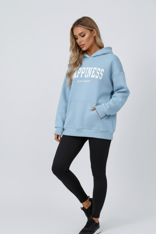 Happines Oversize Unisex Hooded Printed Sweatshirt