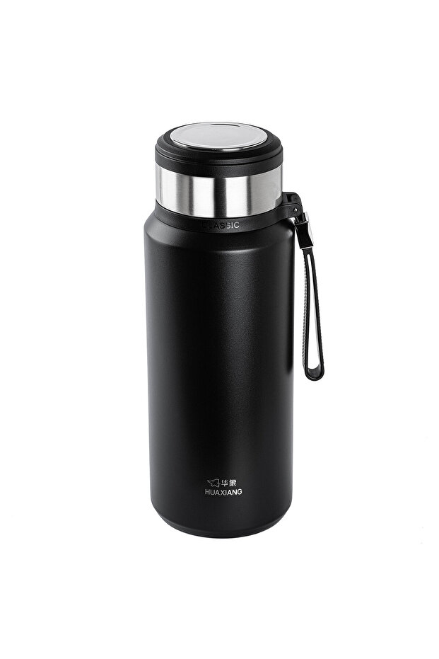 Okadi Black Stainless Steel Thermos with Strainer 1.4L