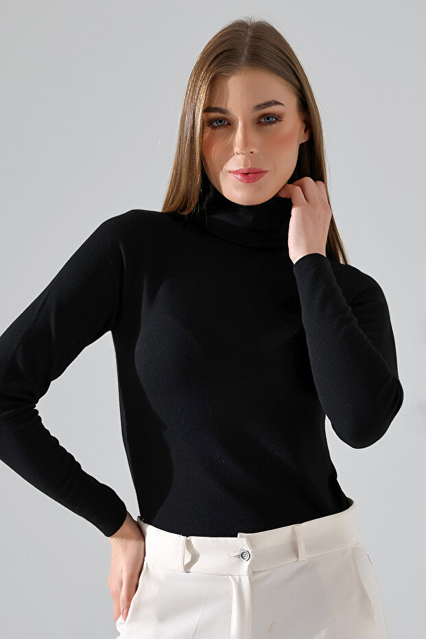 Rose Women's Ultra Soft Touch Turtleneck Long Sleeve Blouse & Top - Black