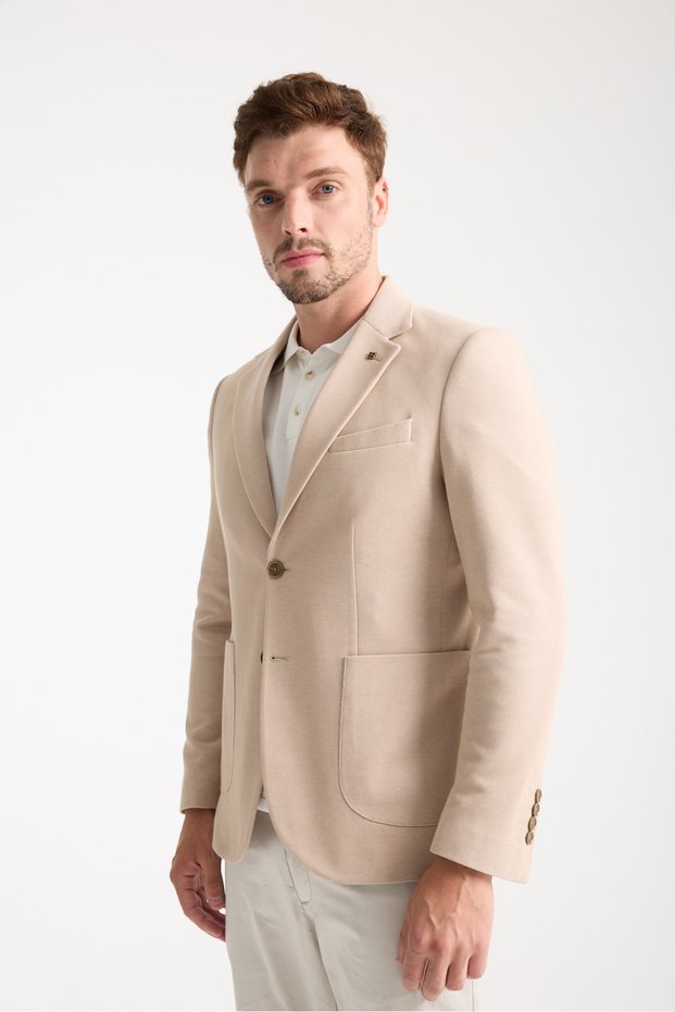 Abrines Men's Beige Half Lined Bag Pocket Cotton Blended Lycra Flexible Fabric Sports Blazer Jacket