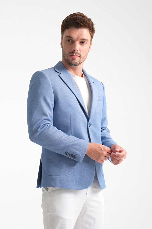 Abrines Men's Indigo Half-Lined Blazer Jacket with Pocket, Cotton Blend, Lycra, Flexible Fabric