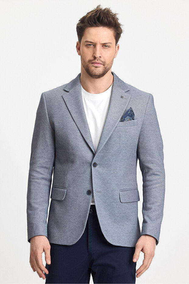 Abrines Men's Navy Blue Cotton Lycra Stretching Fabric Slim Fit Sports Blazer Jacket
