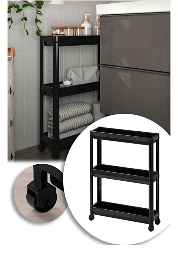 Vesken Wheeled Shelving Unit 3 Tier Bathroom Shelf Kitchen Rack Serving Table Organizer