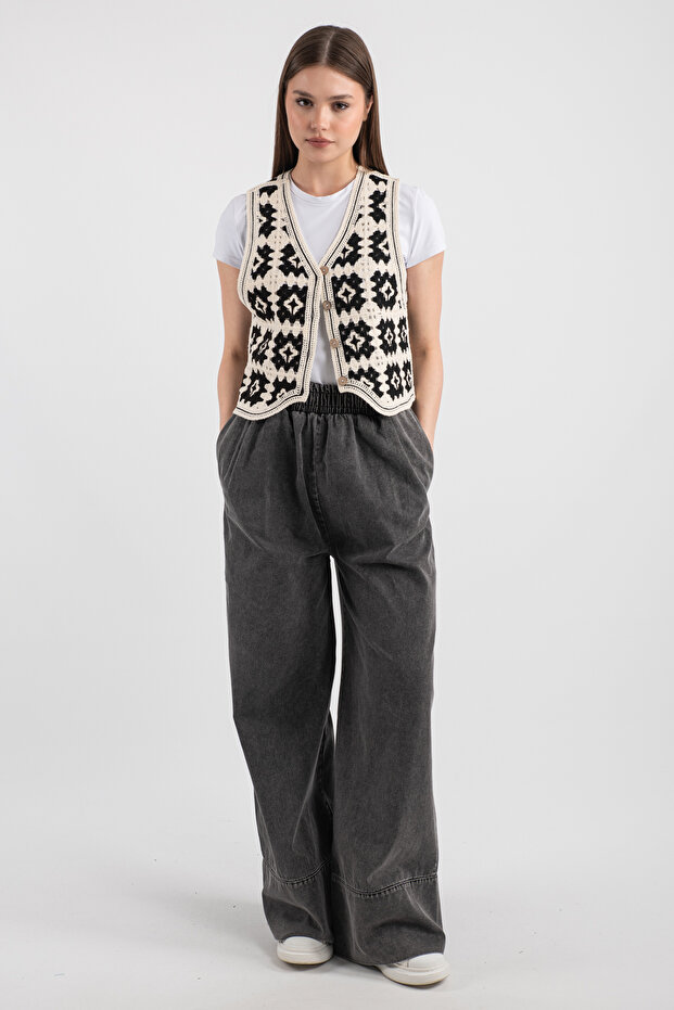 Hatunatila Patterned Süzine Knitted Knitwear Vest Beige
